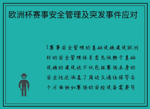欧洲杯赛事安全管理及突发事件应对