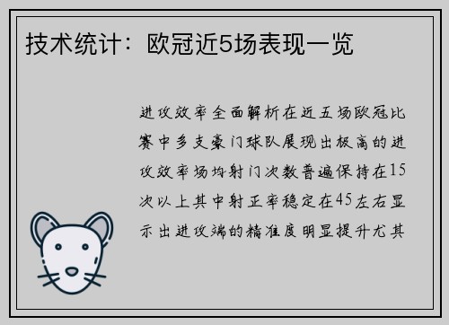 技术统计：欧冠近5场表现一览